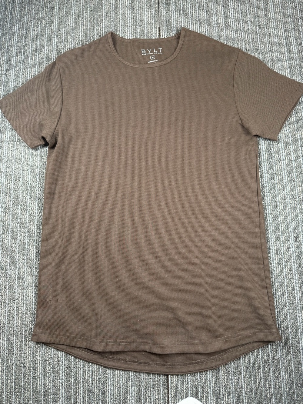 BYLT Men's Crew Neck Waffle Knit Short Sleeve T-Shirt in Brown